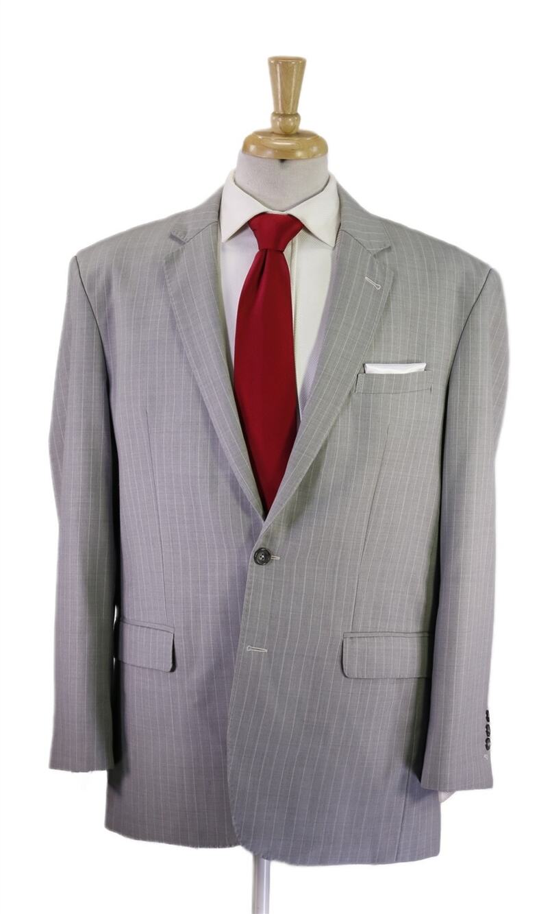 Custom Made Light Gray Pinstripe 2-Btn Super 150's Wool & Cashmere Suit 46R